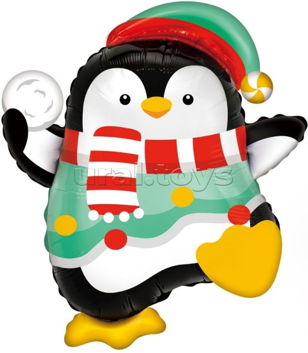 Шар (26''/66 см) Фигура, Пингвин со снежком, 1 шт. в уп.