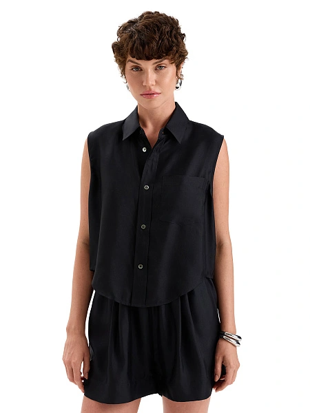 Блуза SILK женская без рукавов, цвет черный