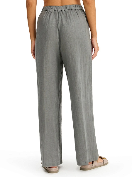 LINEN Брюки женские прямые, цвет пыльно серо-зеленый