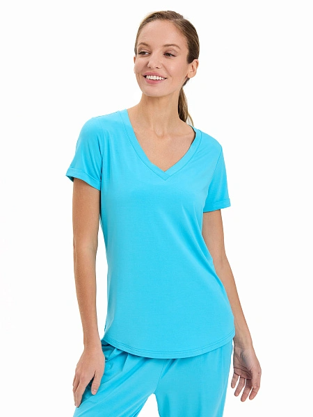 Футболка женская с V-вырезом серии Bamboo, цвет бирюзовый