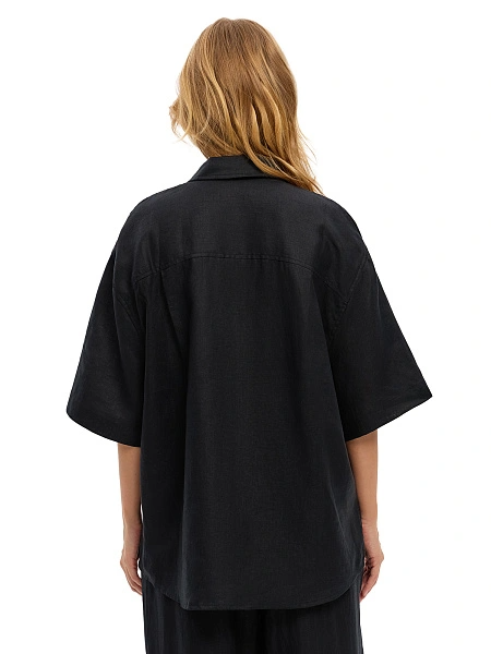LINEN Рубашка женская с коротким рукавом, цвет черный