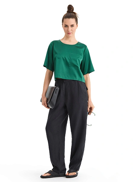 Брюки женские с карманами серии LINEN, цвет черный
