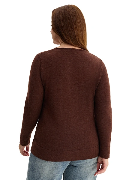 Merino Base Джемпер женский V-вырез plus size, цвет шоколад