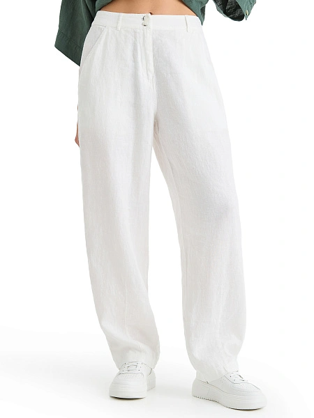 Брюки женские с карманами серии LINEN, цвет белый