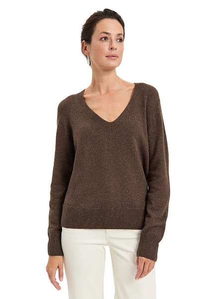 Джемпер Cashmere&Merino blend V-вырез, цвет серо-коричневый