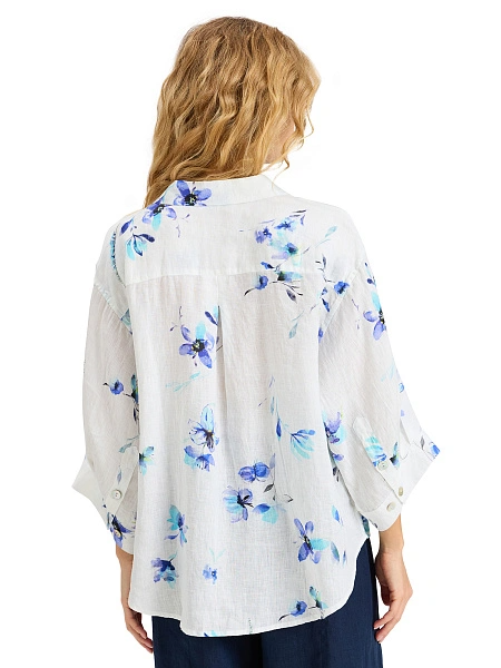 Рубашка женская c широкими рукавами серии LINEN, цвет паттерн flowers