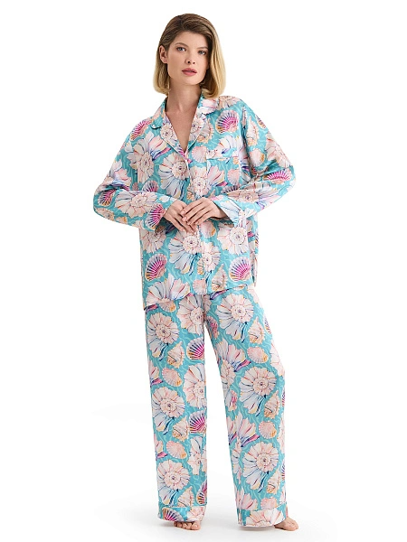 Костюм пижамный из шелка, цвет принт seashells