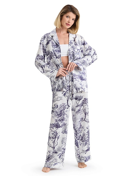 Костюм пижамный из шелка, цвет принт светлый toile de jouy