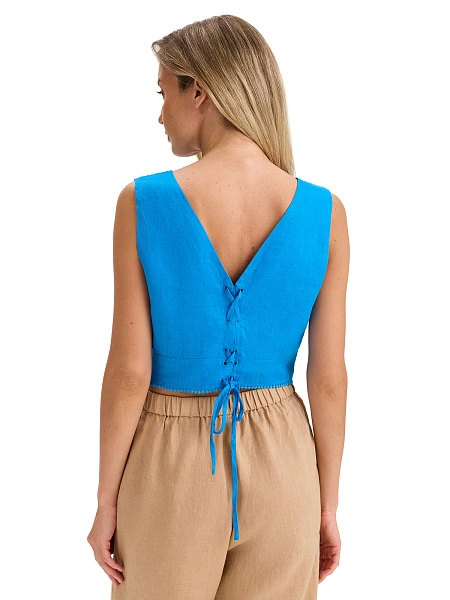 LINEN Топ женский на завязках, цвет лазурный