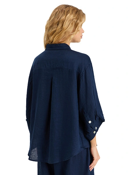 Рубашка женская c широкими рукавами серии LINEN, цвет темно-синий
