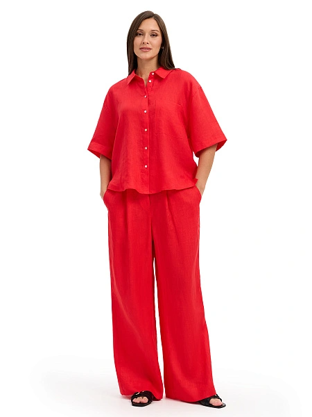 LINEN Брюки женские широкие, цвет красный