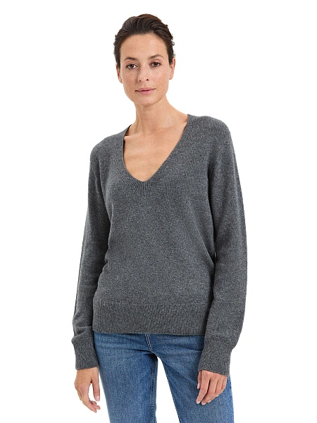 Джемпер Cashmere&Merino blend V-вырез, цвет серый меланж