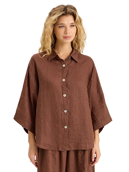 Рубашка женская c широкими рукавами серии LINEN, цвет кофе