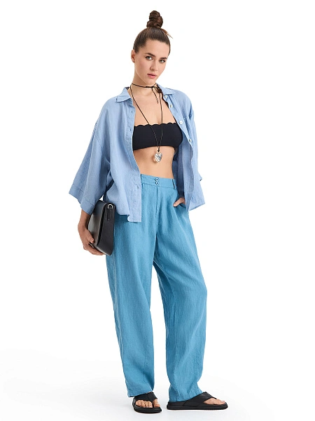 Брюки женские с карманами серии LINEN, цвет голубой пепельный