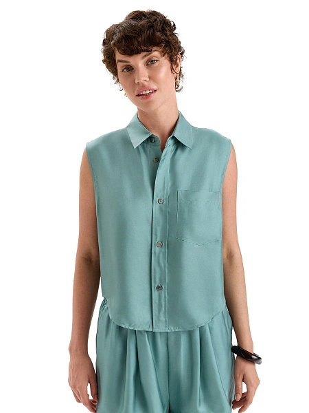 Блуза SILK женская без рукавов, цвет шалфей