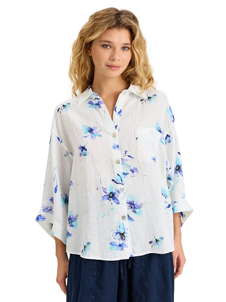 Рубашка женская c широкими рукавами серии LINEN, цвет паттерн flowers