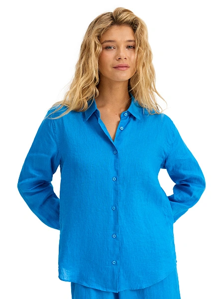 LINEN Рубашка женская slim, цвет лазурный