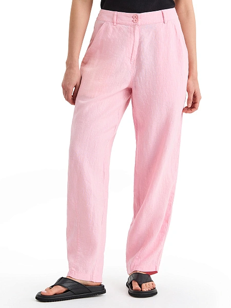 Брюки женские с карманами серии LINEN, цвет розовый