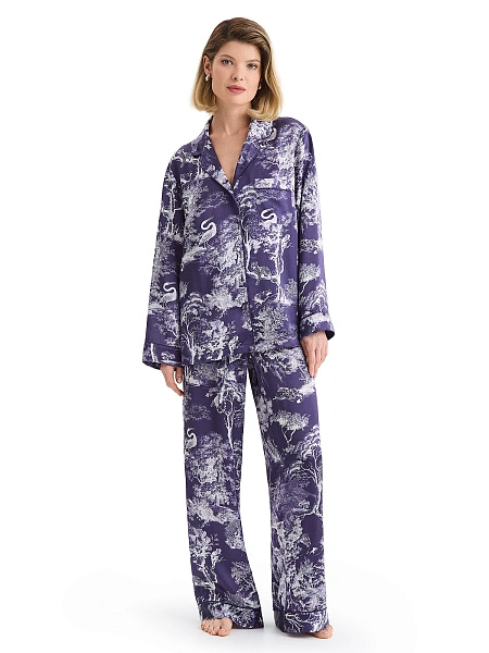 Костюм пижамный из шелка, цвет принт темный toile de jouy
