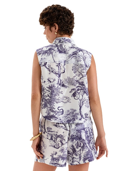 Блуза SILK женская без рукавов, цвет принт светлый toile de jouy