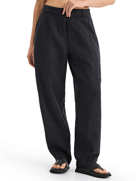 Брюки женские с карманами серии LINEN, цвет черный
