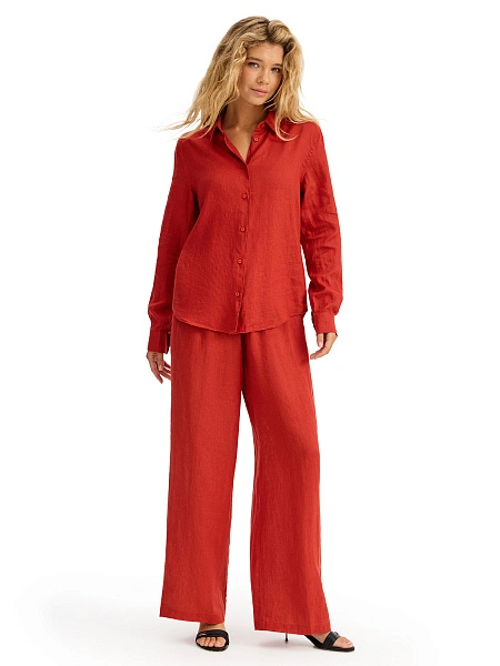 LINEN Брюки женские прямые, цвет терракот