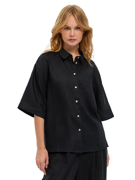 LINEN Рубашка женская с коротким рукавом, цвет черный