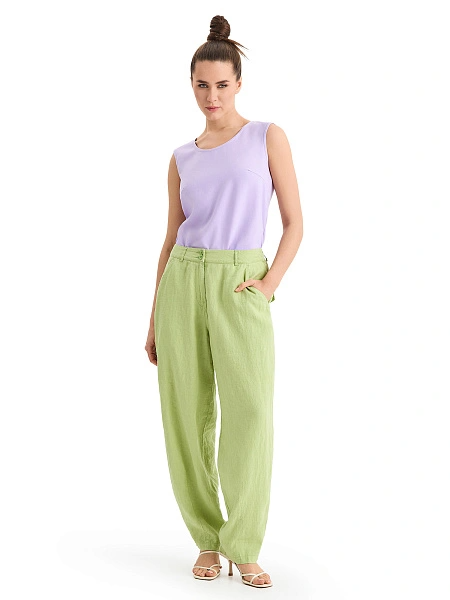 Брюки женские с карманами серии LINEN, цвет фисташковый
