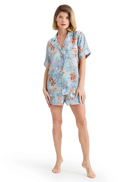 Пижама женская из шелка (жакет+шорты), цвет принт восточный