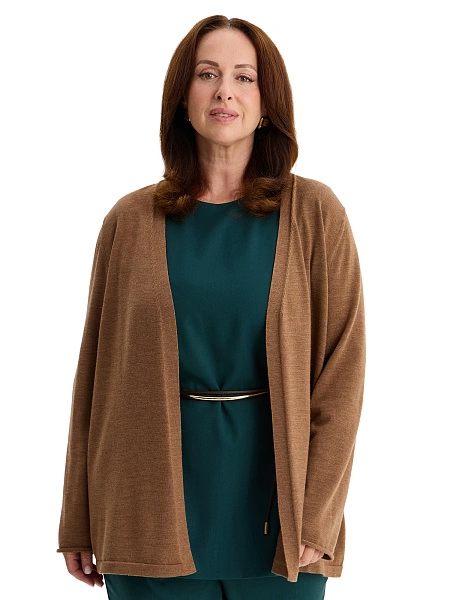 Merino Base Кардиган женский plus size, цвет серо-коричневый