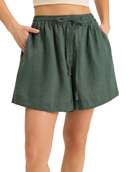Шорты женские короткие серии LINEN, цвет темно-зеленый