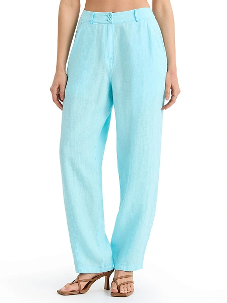 Брюки женские с карманами серии LINEN, цвет тиффани
