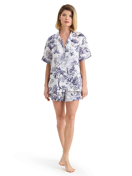 Пижама женская из шелка (жакет+шорты), цвет принт светлый toile de jouy