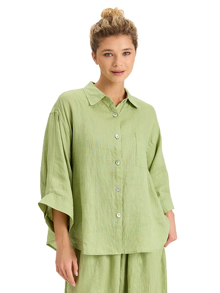 Рубашка женская c широкими рукавами серии LINEN, цвет фисташковый