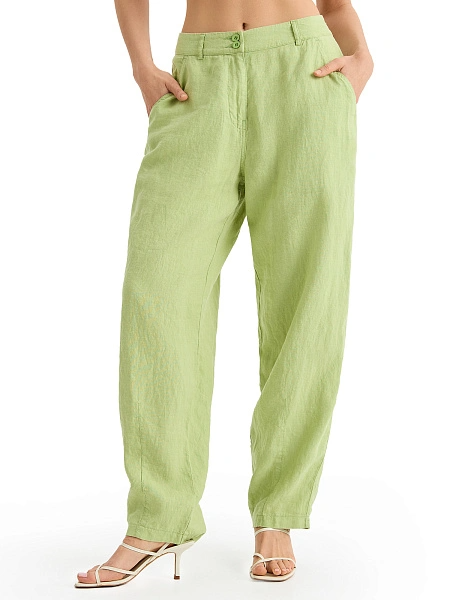 Брюки женские с карманами серии LINEN, цвет фисташковый