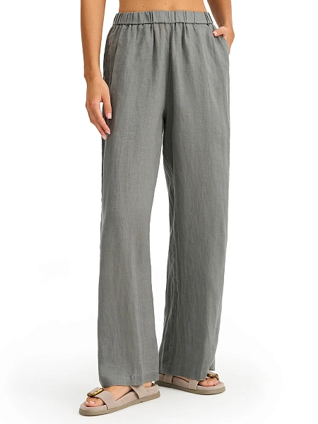 LINEN Брюки женские прямые, цвет пыльно серо-зеленый