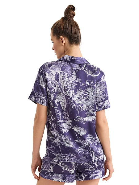 Пижама женская из шелка (жакет+шорты), цвет принт темный toile de jouy