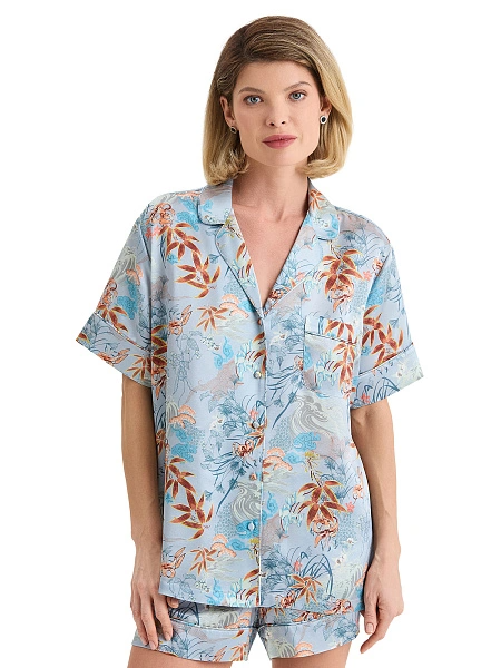 Пижама женская из шелка (жакет+шорты), цвет принт восточный