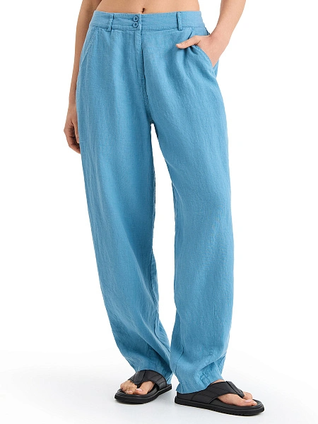 Брюки женские с карманами серии LINEN, цвет голубой пепельный