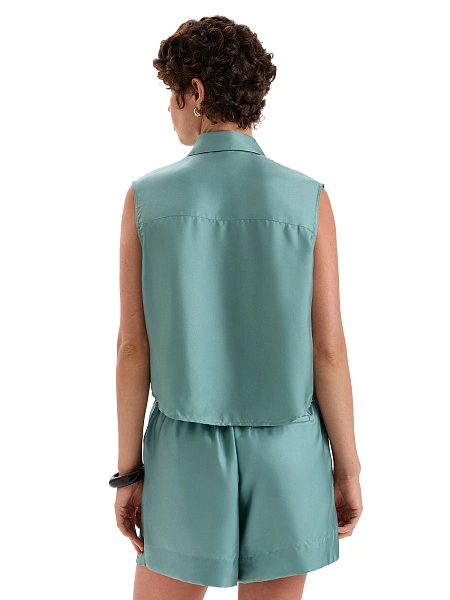 Блуза SILK женская без рукавов, цвет шалфей