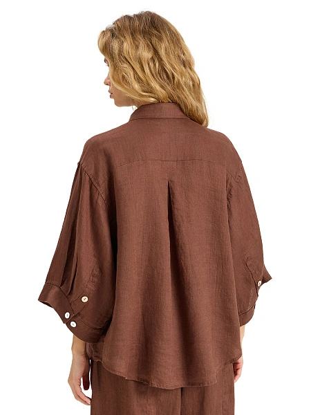 Рубашка женская c широкими рукавами серии LINEN, цвет кофе