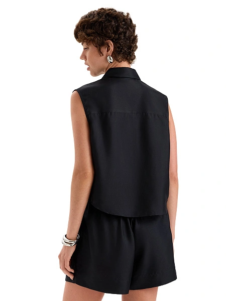 Блуза SILK женская без рукавов, цвет черный