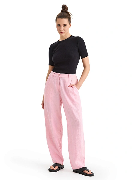 Брюки женские с карманами серии LINEN, цвет розовый