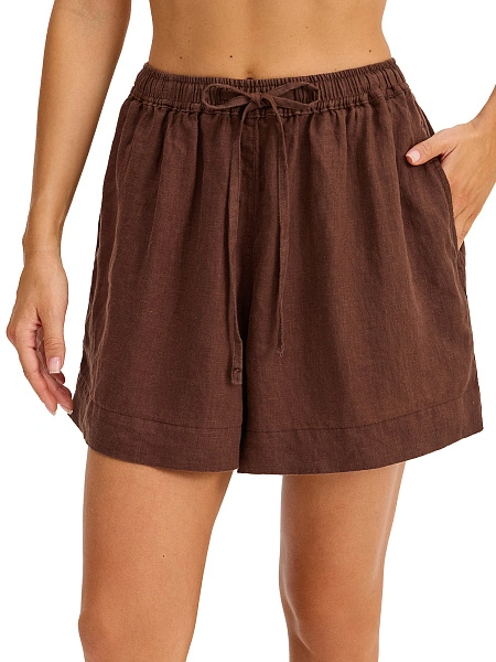 LINEN Шорты женские casual, цвет шоколад