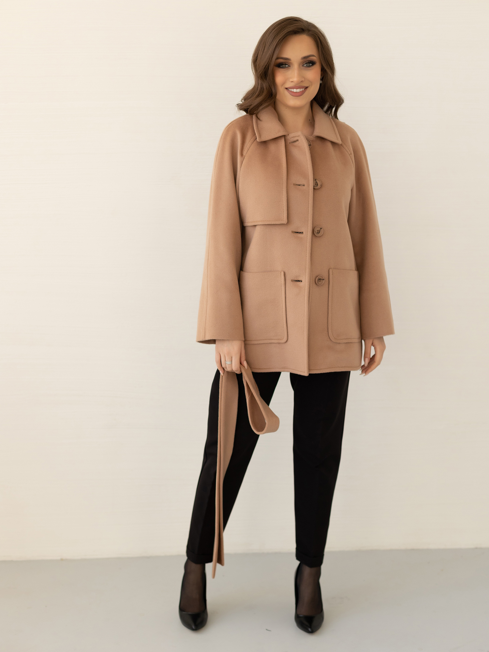 Ст.цена 5550р. Пальто женское демисезонное 25010 (кэмел/ворсовая ткань)