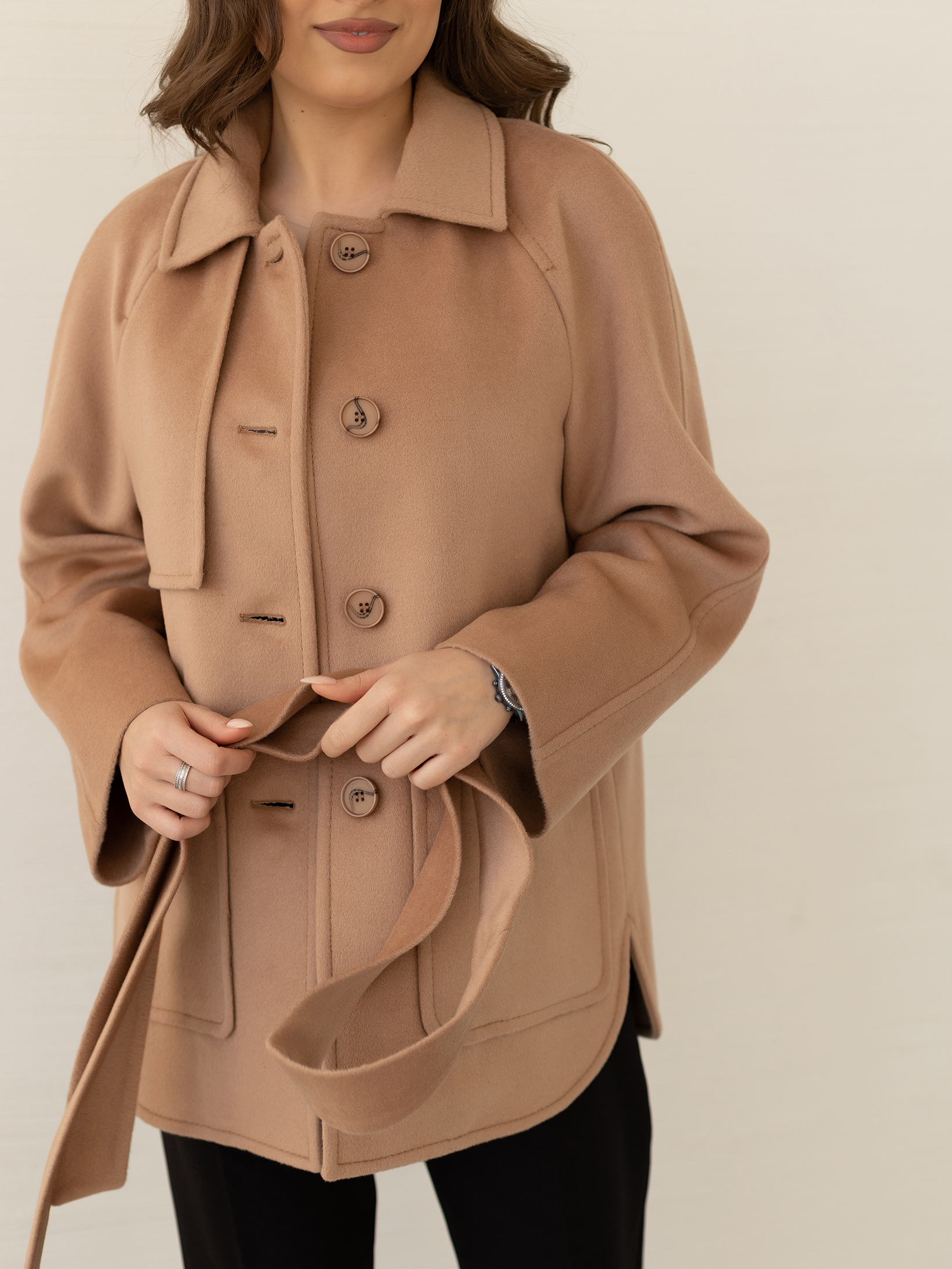 Ст.цена 5550р. Пальто женское демисезонное 25010 (кэмел/ворсовая ткань)