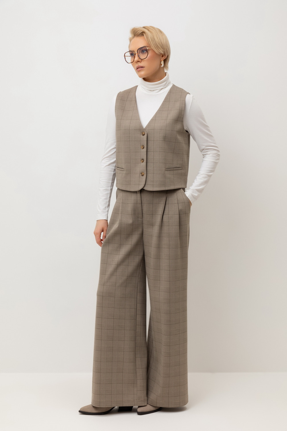 VN Брюки ЕВТ 4160 кремовый, клетка глен VN