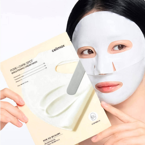 Тканевая кремовая маска выравнивающая тон кожи CELIMAX PORE+DARK SPOT BRIGHTENING CREAM MASK  1 шт