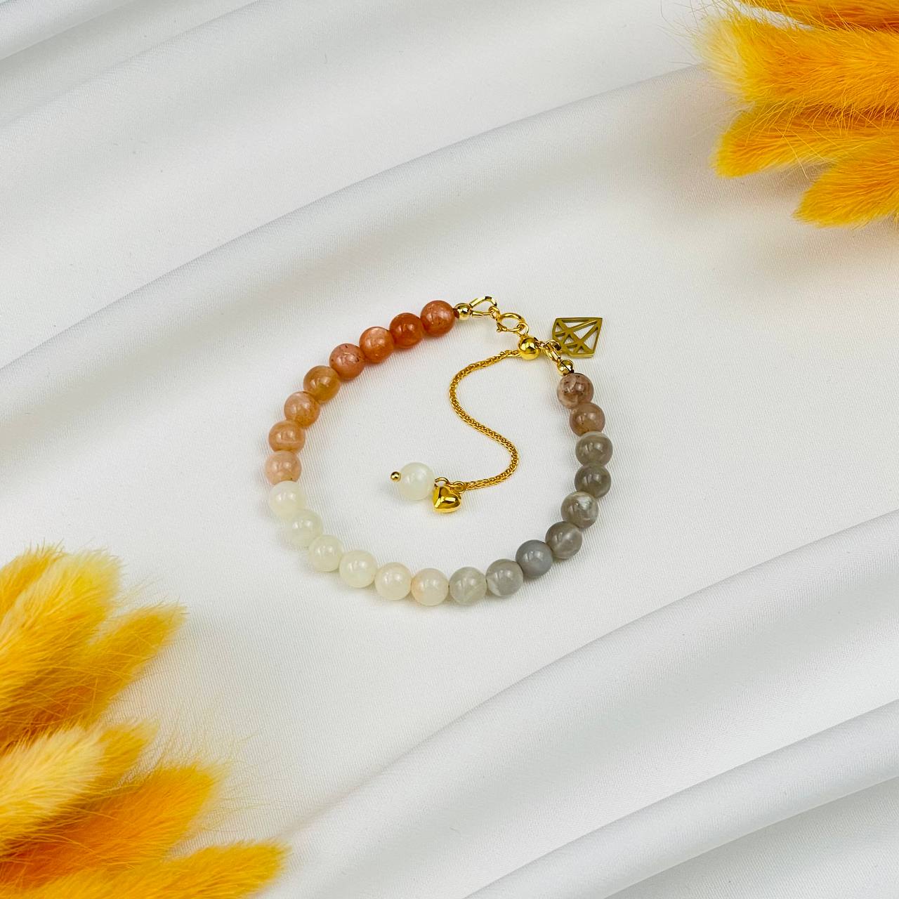 Радуга Самоцветов Браслет из Солнечного и Лунного камня микс