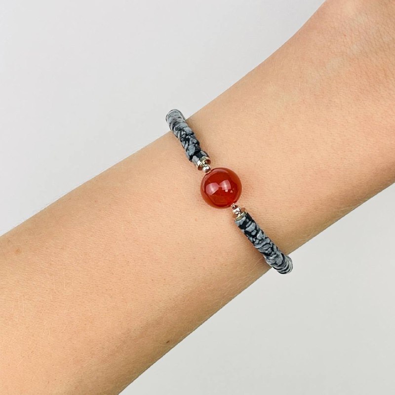 Радуга Самоцветов Браслет из снежного Обсидиана и Сердолика